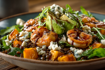 Чечевица кажется скучной? Этот рецепт теплого салата докажет обратное. С копчеными креветками &mdash; фантастика