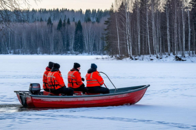 Три человека подо льдом: на Зейском водохранилище спасатели ищут грузовик, провалившийся вслед за погрузчиком &mdash; один водитель выжил